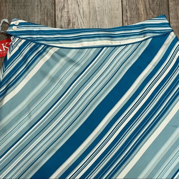 NWT Anne Klein Striped 100% Silk Flared Lined Career Skirt Blue and White Size 8 - Picture 3 of 12